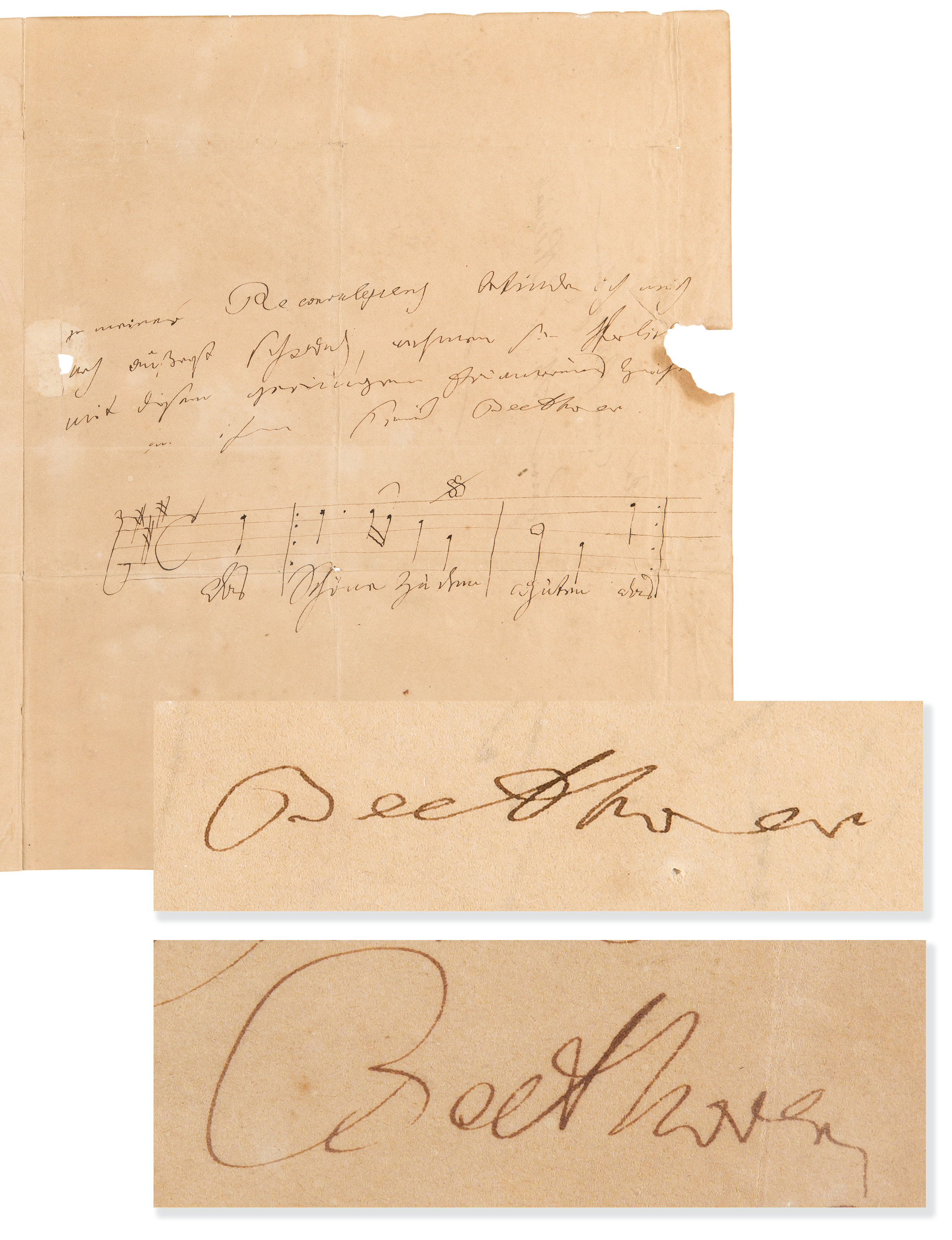 Lot #5071 Ludwig van Beethoven Autograph Letter Signed Twice with Handwritten Musical Quotation from Friedrich von Matthisson's ‘Opferlied’ (Song of Sacrifice) - Image 1